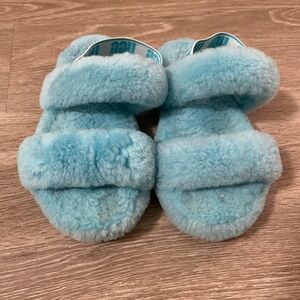UGG Kids' Fluffy Blue Slippers